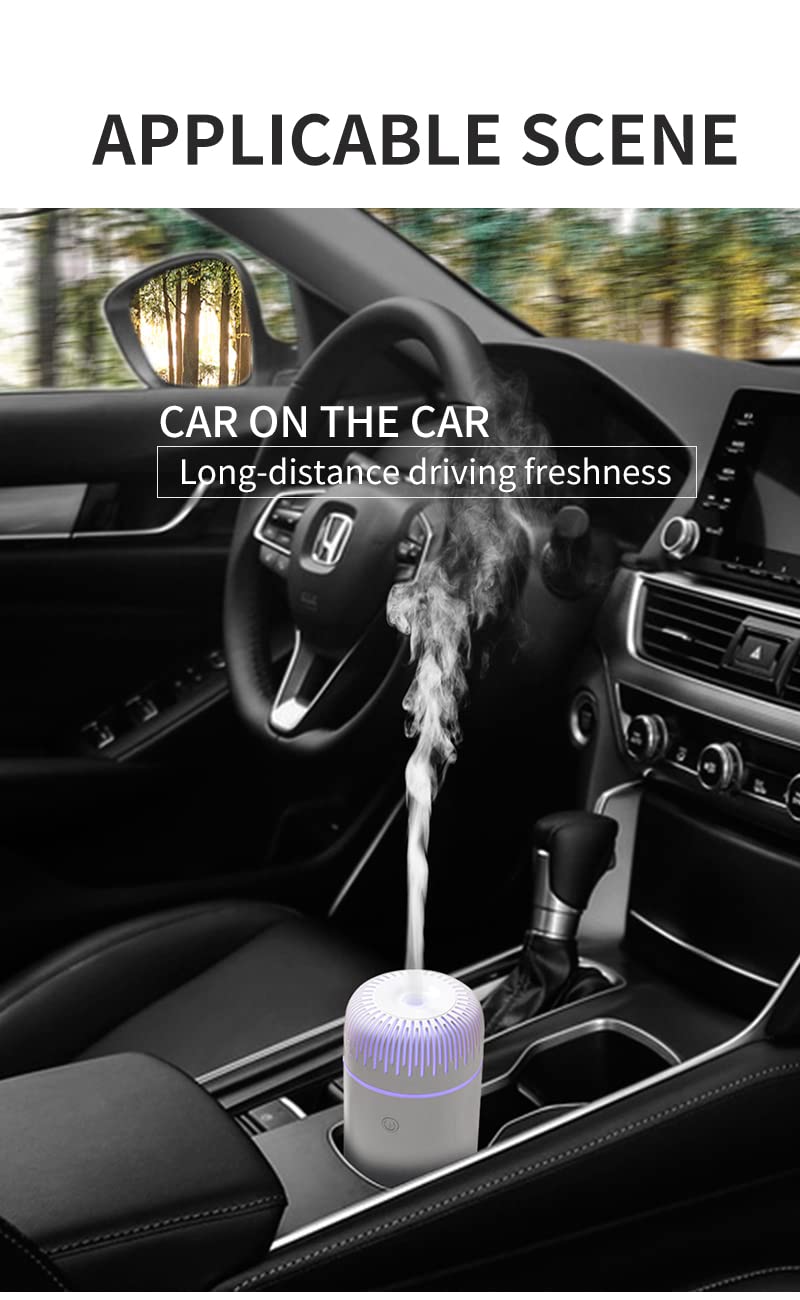 Car Diffusers for Essential Oils, Portable Humidifiers, Office Humidifiers Car Humidifier, 7 Color Car Essential Oil Diffuser, Mini Diffuser Car Oil Diffusers, USB Humidifier for Rooms (White)