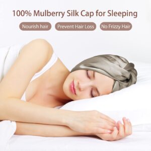 OLESILK Silk Bonnet for Sleeping Women: 100% Mulberry 22 Momme Silk, Adjustable Fit for Night Hair Care, No Frizz for Curls, Light Coffee