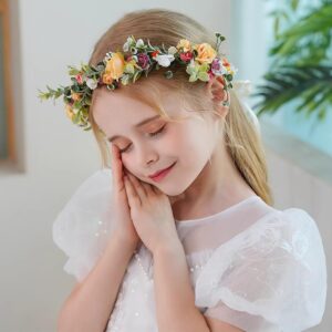 Love Sweety Greenery Flower Headband BOHO Leaf Hair Wreath Bridal Wedding Headpiece Maternity Floral Crown(White Pink Orange)