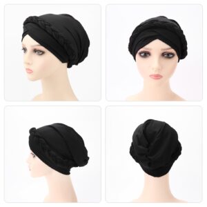 DRESHOW Turban Pre-Tied Twisted Braid Hair Cover Wrap Hat African Beanie Headwraps for Black Women Chemo Cancer Cap