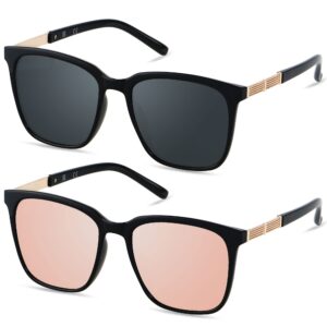 lyzoit oversized sunglasses for women mirrored big large shades 2 pack fashion square frame sun glasses uv protection black rose gold