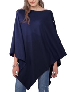 missshorthair women's lightweight knitted scarf poncho sweater cape shawl versatile fall winter ponchos wraps dark blue