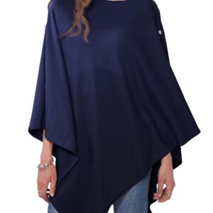 MissShorthair Women's Lightweight Knitted Scarf Poncho Sweater Cape Shawl Versatile Fall Winter Ponchos Wraps Dark Blue