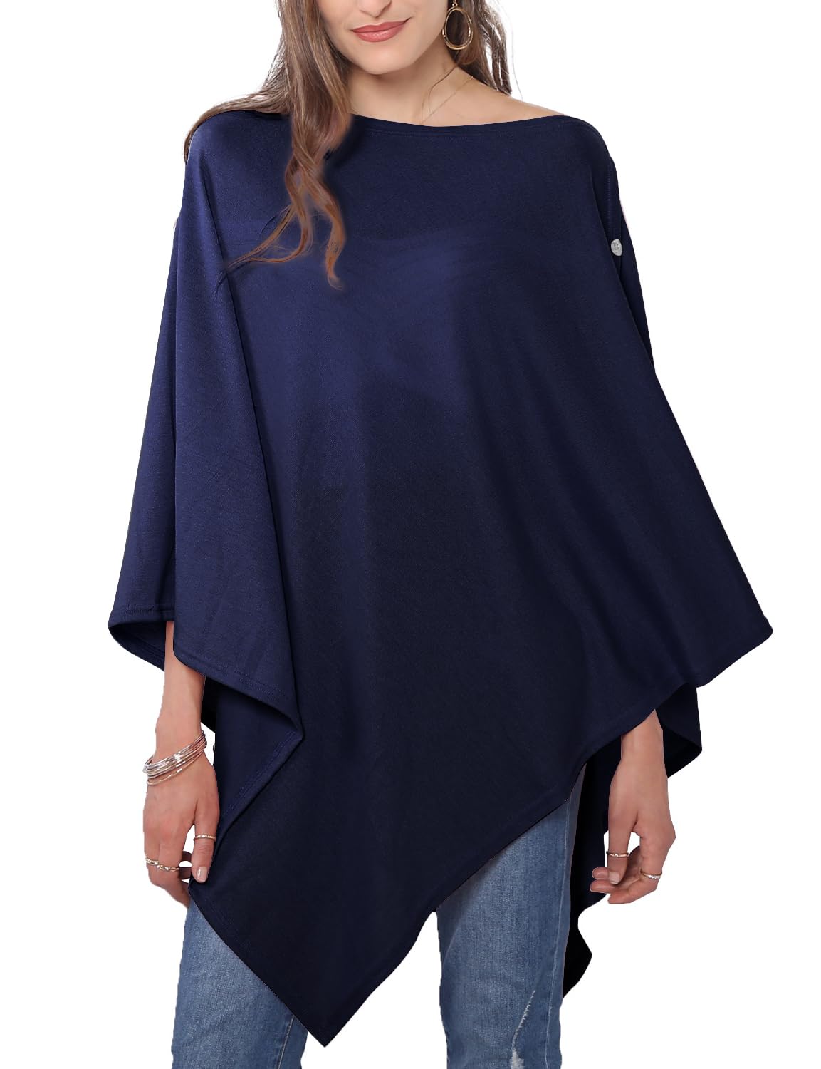 MissShorthair Women's Lightweight Knitted Scarf Poncho Sweater Cape Shawl Versatile Fall Winter Ponchos Wraps Dark Blue