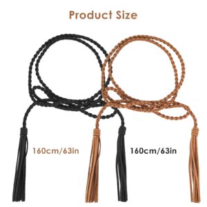 Yolev 3 Pieces Skinny Tassel Belts for Women Dresses Braided Waist Belt Woven Tassel Chain Belt Rope Belt for Skirt Dress