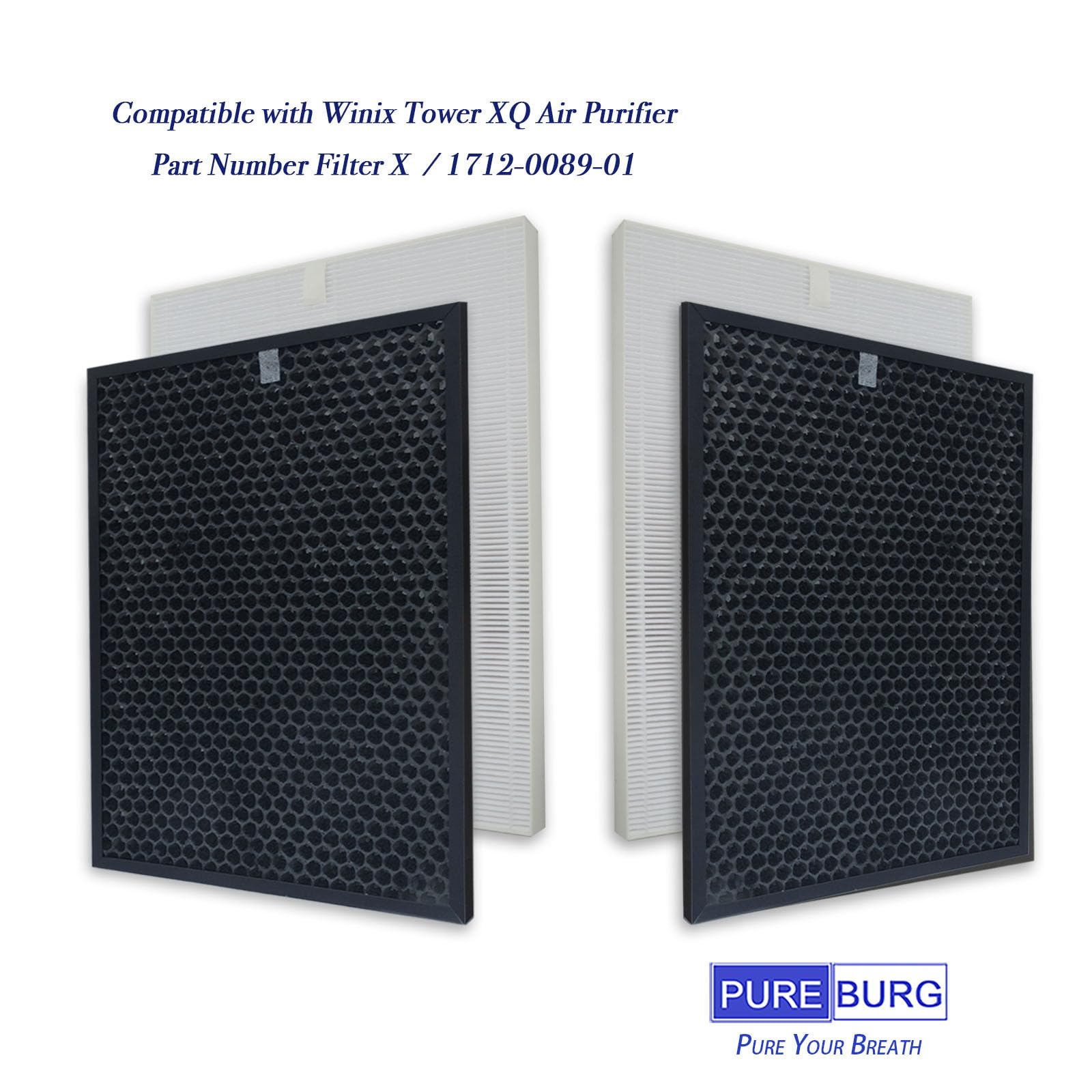 PUREBURG XQ True HEPA Replacement Filter Set Compatible with Winix XQ, XQ Pro Tower Air Purifier, Filter X / 1712-0089-01-0101-02,2 x H13 HEPA & 2 x Deodorization Filters