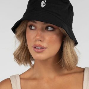 XYIYI Skull Finger Black Embroidery Bucket Hat Cotton Beach Fisherman Hats for Women Girls