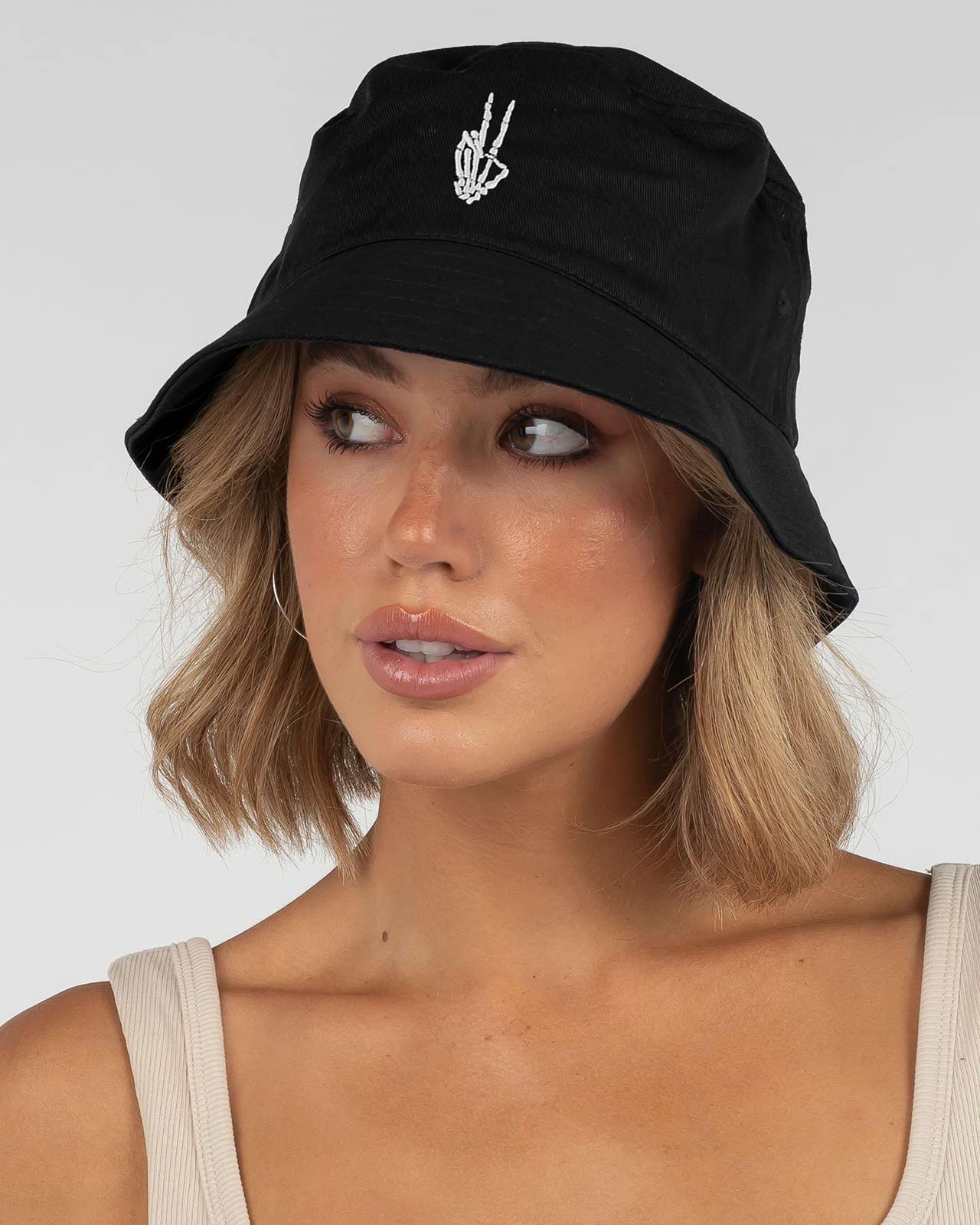 XYIYI Skull Finger Black Embroidery Bucket Hat Cotton Beach Fisherman Hats for Women Girls