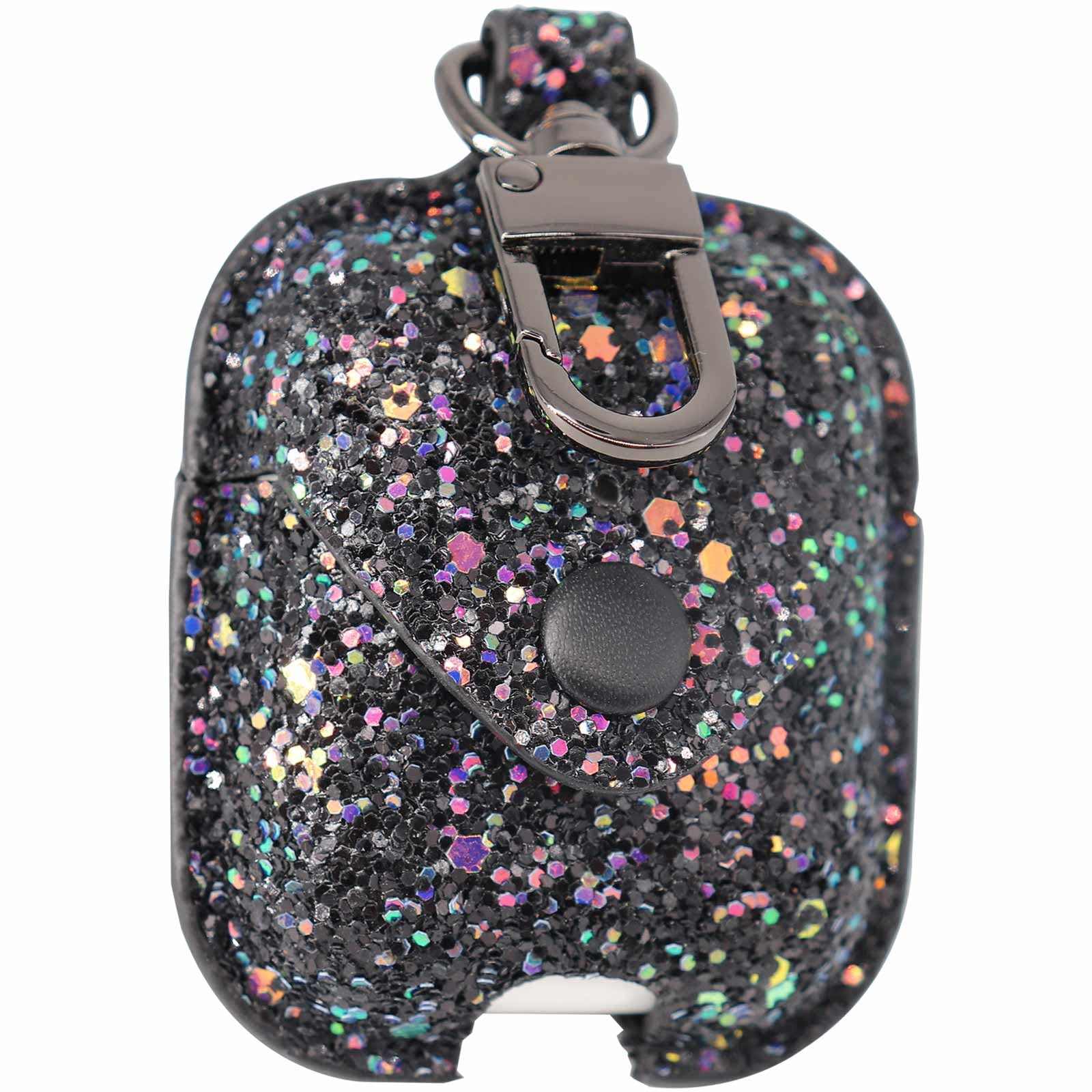 ONGHSD Bling Shiny PU Leather Carrying Case for AirPods 1 & 2 Charging Case Cover Women Girls Protective Case Glitter with Sequins Pocket Pouch for AirPods 1st 2nd Generation Case (Black)