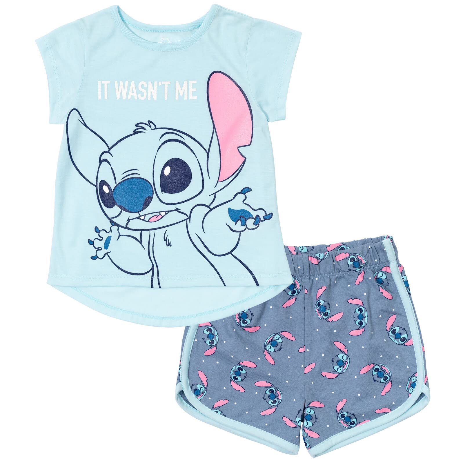 Disney Lilo & Stitch Big Girls T-Shirt and French Terry Shorts Outfit Set Blue 10-12