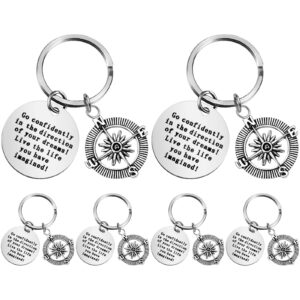 junkin 6 pcs inspirational keychains gift, inspirational quotes, go confidently in the direction of your dreams compass key chain for employee appreciation encouragement gifts