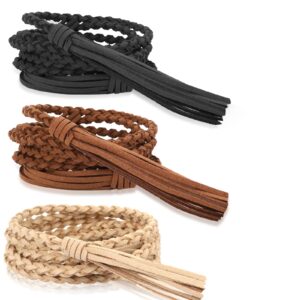 yolev 3 pieces skinny tassel belts for women dresses braided waist belt woven tassel chain belt rope belt for skirt dress