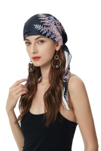 zlyc chemo headwear pre tied head scarf headwraps lightweight turban beanie cap for women (leaves pink black)