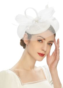 cizoe tea party fascinator kentucky derby hat fascinator pillbox hat headband for cocktail(a-white