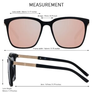 LYZOIT Oversized Sunglasses for Women Mirrored Big Large Shades 2 Pack Fashion Square Frame Sun glasses UV Protection Black Rose Gold