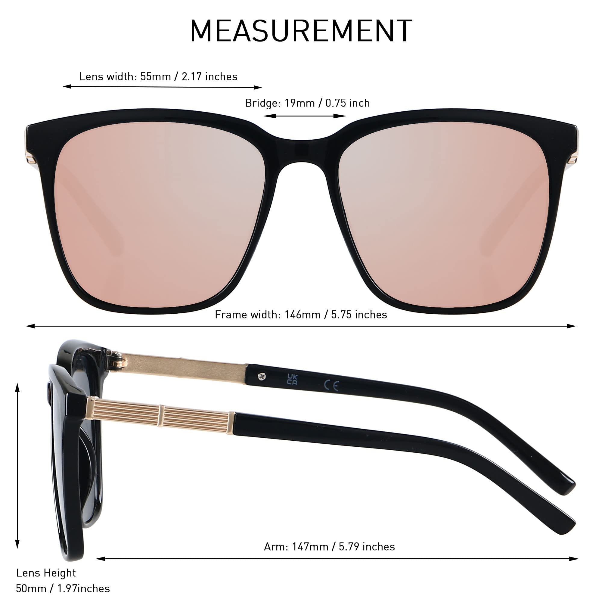 LYZOIT Oversized Sunglasses for Women Mirrored Big Large Shades 2 Pack Fashion Square Frame Sun glasses UV Protection Black Rose Gold