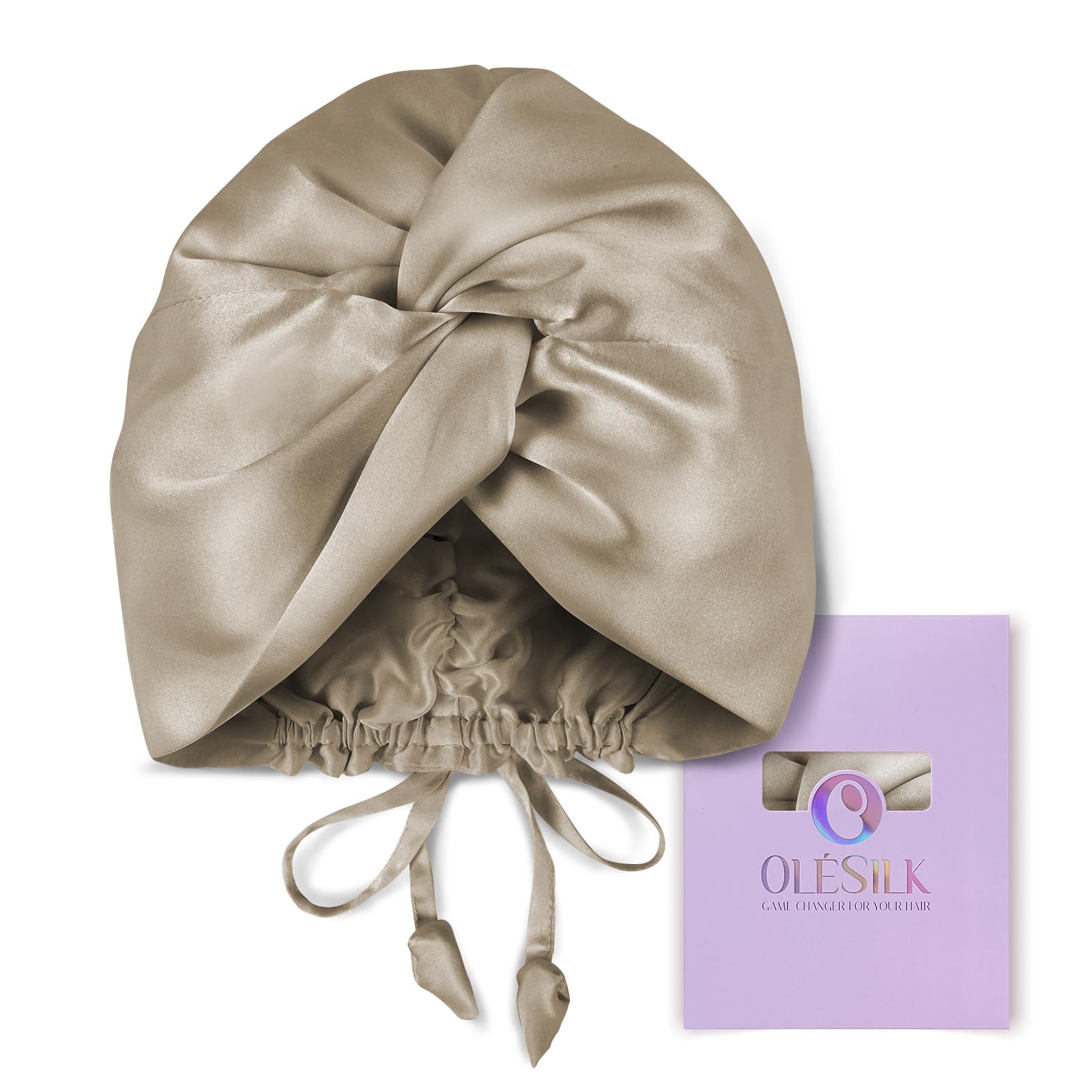 OLESILK Silk Bonnet for Sleeping Women: 100% Mulberry 22 Momme Silk, Adjustable Fit for Night Hair Care, No Frizz for Curls, Light Coffee