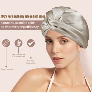 OLESILK Silk Bonnet for Sleeping Women: 100% Mulberry 22 Momme Silk, Adjustable Fit for Night Hair Care, No Frizz for Curls, Light Coffee