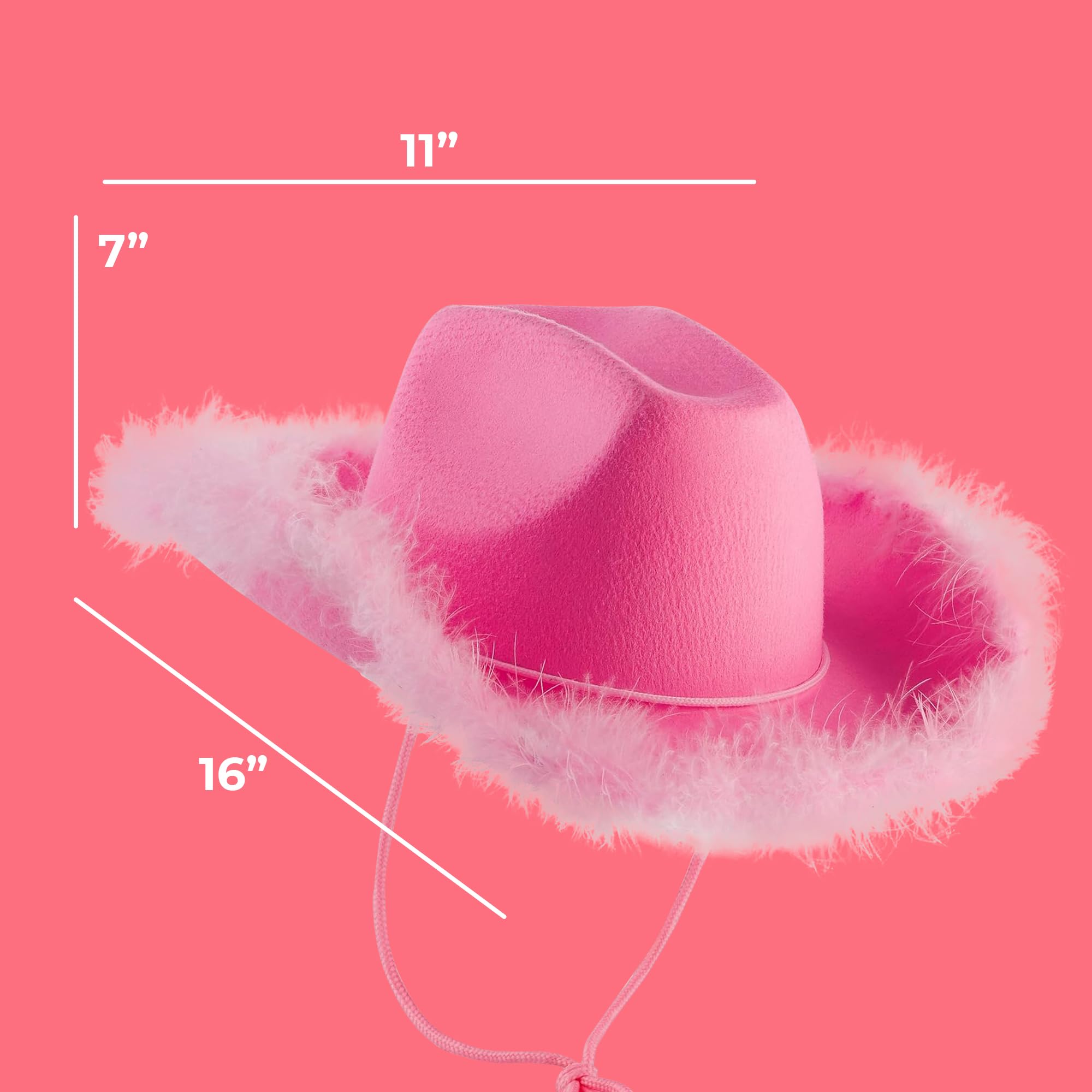 Pink Cowgirl Hat with Feather Boa - Cowboy Hat for Women, Teenage Girls with Fluffy Feather Brim for Bachelorette, Theme Costume Party, Role-Playing Dress-Up, Adult Size