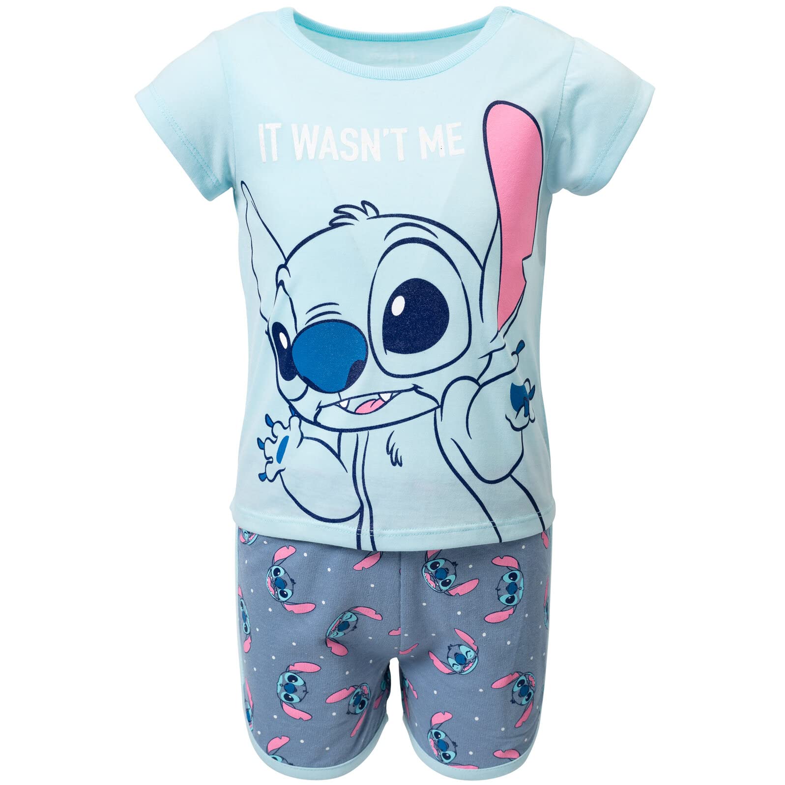 Disney Lilo & Stitch Big Girls T-Shirt and French Terry Shorts Outfit Set Blue 10-12