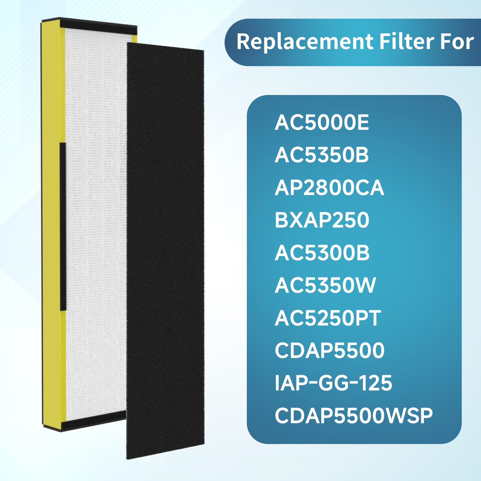 2-Pack True FLT5000 FLT5250PT FLT5111 HEPA Replacement Filter C, Compatible with AC5000, AC5000E, AC5250PT, AC5350B, AC5350BCA, AC5350W, AC5300B, CDAP5500B, AP2800CA Purifiers