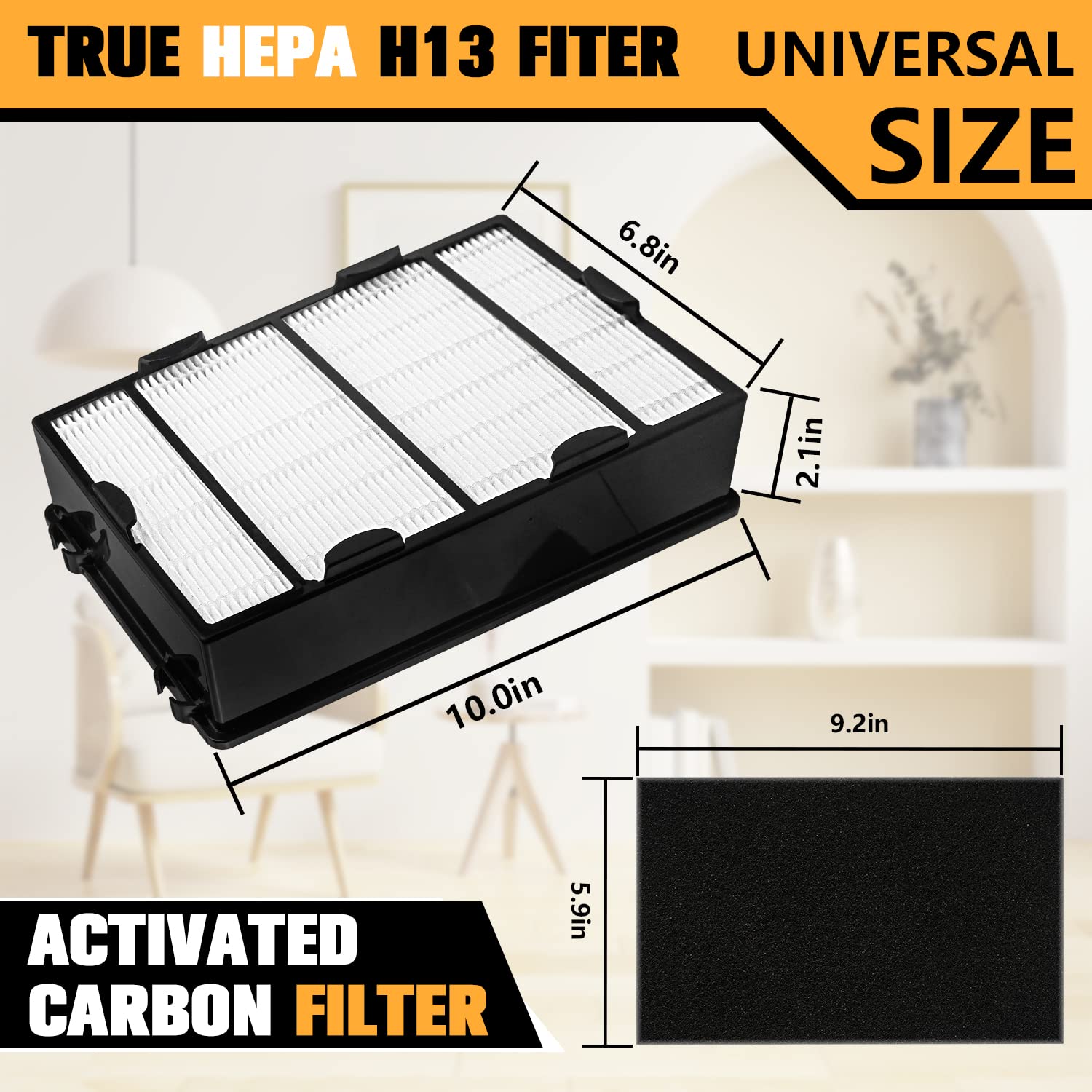 Improvedhand HAPF600 HEPA Filter Replacement for Hol-mes Air Purifier, Replace HAPF600D, HAP615, HAP625, HAP650, HAPF600D-U3, HAP725, HAP750 Filter B, 3 HEPA Filters & 3 Carbon Pre-filters