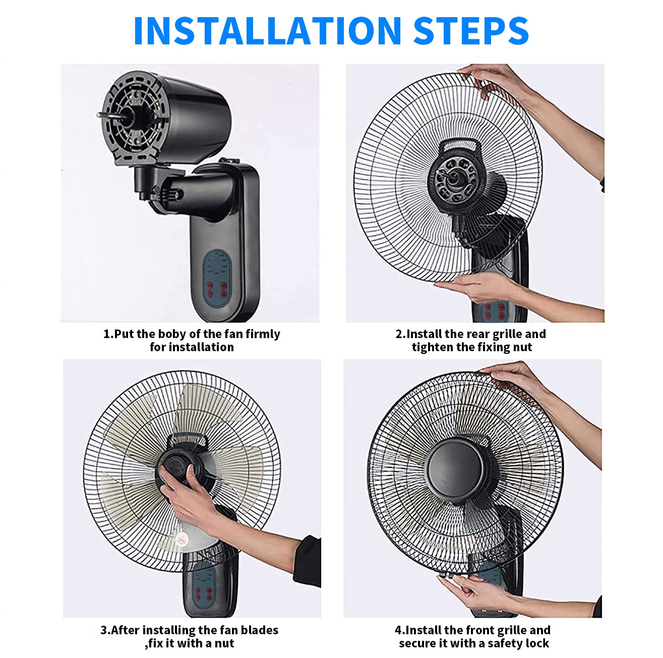 Aottop 16 inch Wall Mount Fan with Remote Control - 2 Pack, 3-Speed and 3 Modes, Timer Function, Adjustable Head, Oscillating Fan for Home and Office - Black