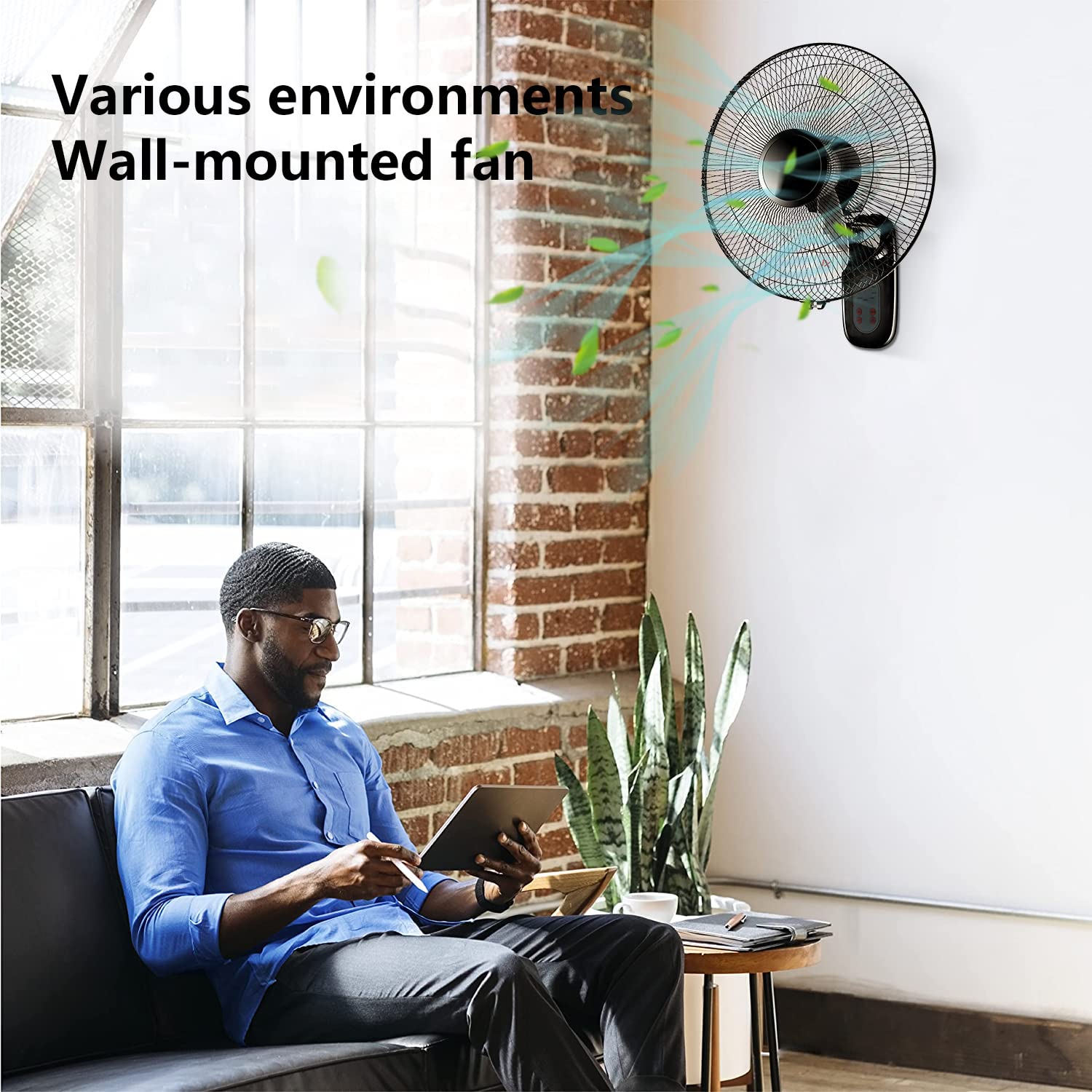 Aottop 16 inch Wall Mount Fan with Remote Control - 2 Pack, 3-Speed and 3 Modes, Timer Function, Adjustable Head, Oscillating Fan for Home and Office - Black