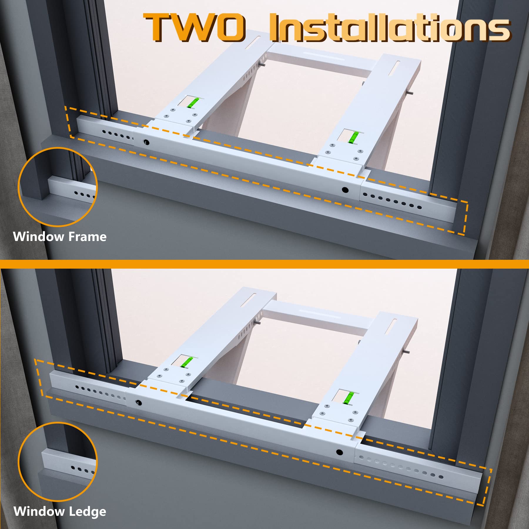 Powrocket Drill-Less Window Air Conditioner Bracket, Easy to Install Window AC Mounting Support Bracket,Heavy Duty Construction,Up to 200lbs