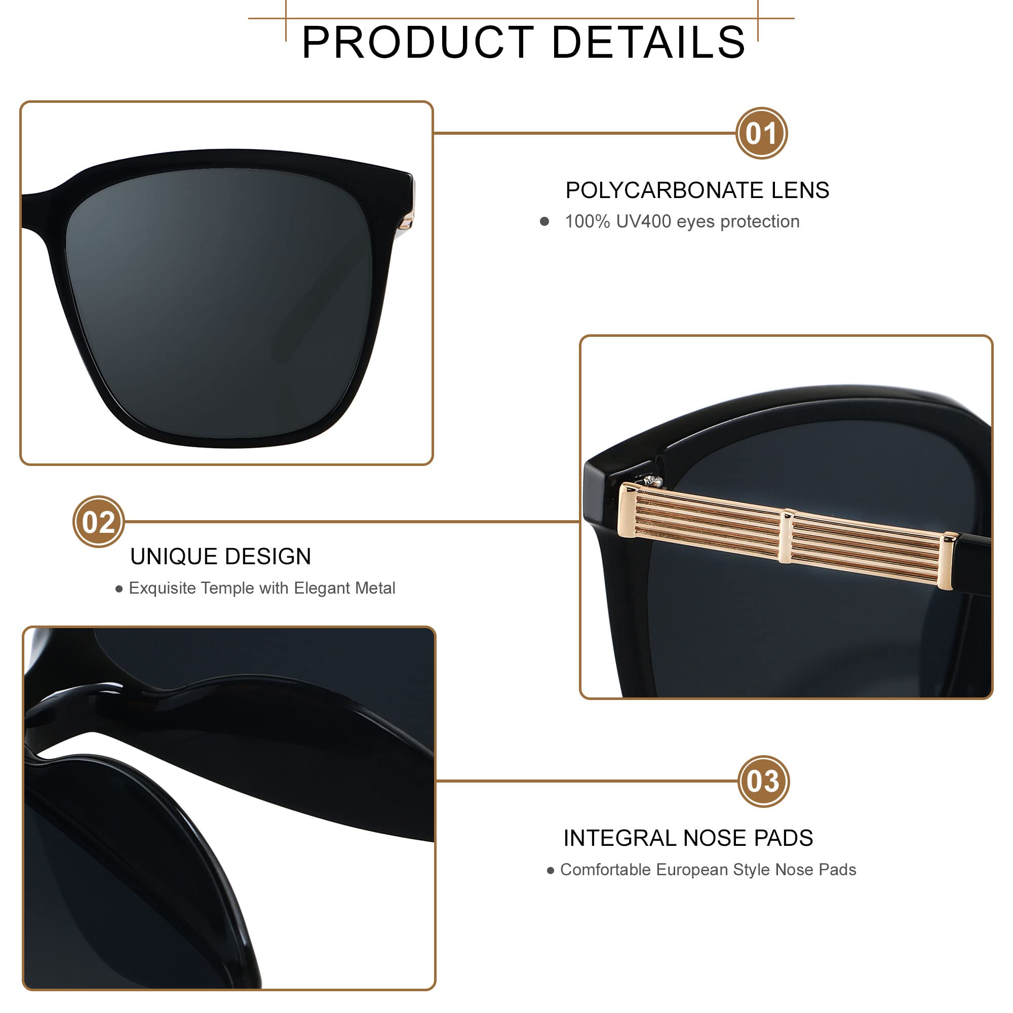 LYZOIT Oversized Sunglasses for Women Mirrored Big Large Shades 2 Pack Fashion Square Frame Sun glasses UV Protection Black Rose Gold