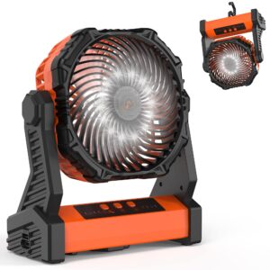 camping fan with led lantern, 10000mah rechargeable battery operated outdoor tent fan with light & hook, 270° pivot, 3 speeds, personal usb desk fan for camping, power outage, hurricane, jobsite