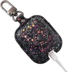 ONGHSD Bling Shiny PU Leather Carrying Case for AirPods 1 & 2 Charging Case Cover Women Girls Protective Case Glitter with Sequins Pocket Pouch for AirPods 1st 2nd Generation Case (Black)