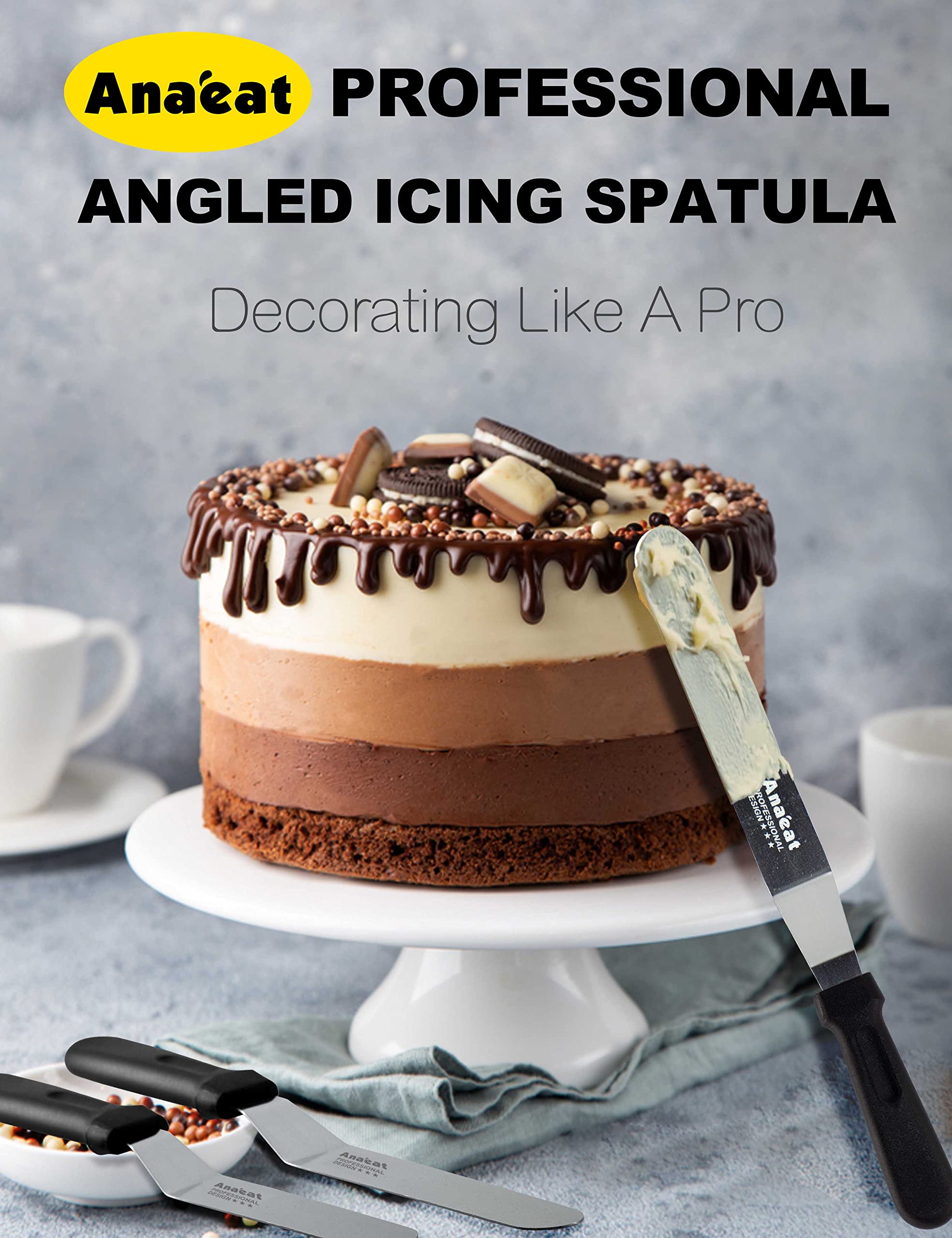 Anaeat Icing Spatula, Professional Cake Angled Offset Spatula with 6" Stainless Steel Blade - Thickened Frosting Knife with Durable Plastic Handle for Cake Decorating, Pastry & Baking