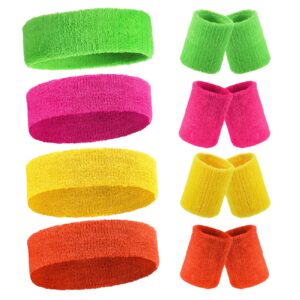 8 sets sweatbands wrist sweat bands workout headbands terry cloth sweatbands absorbent nonslip stretchy head wrist sweatband wicking wristband for men women (bright color)