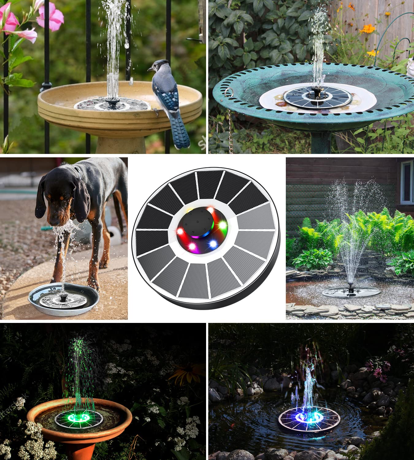 Yzert Solar Fountain Full Glass Panel with 2200 Capacity Battery, 3.5W Floating Solar Bird Bath Fountains with 4 Fixed Rods, Solar Fountain Pump for Bird Bath, Garden, Pond, Pool, Outdoor-Colorful