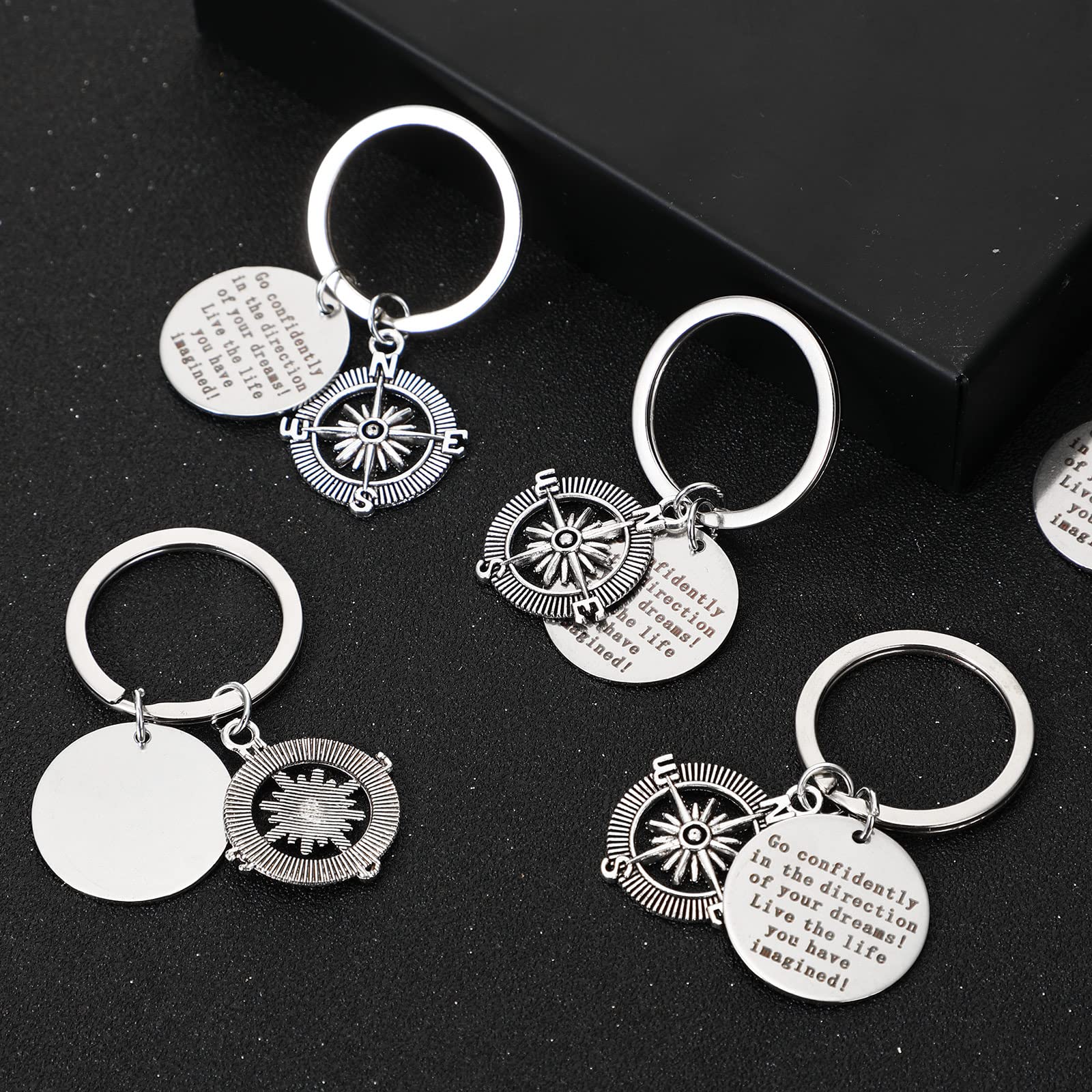 Junkin 6 Pcs Inspirational Keychains Gift, Inspirational Quotes, Go Confidently in the Direction of Your Dreams Compass Key Chain for Employee Appreciation Encouragement Gifts