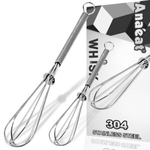 anaeat mini wire whisks, set of 2 portable stainless steel kitchen tiny whisk & egg beater with thick wire - sturdy small mixing balloon for cooking, blending, whiping, beating and stirring (5" + 7")