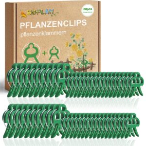 plant clips 80 piece-garden clip plant 2 sizes reusable tomato clip, multipurpose plant vine clips for roses, sturdy cucumbers orchid clips plant support adjustable clips green(30 large + 50 small)