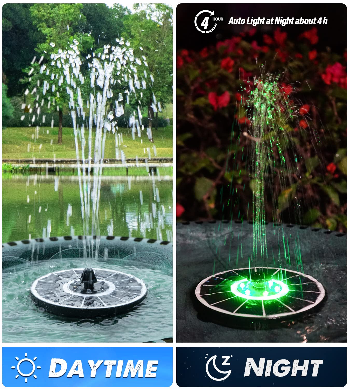 Yzert Solar Fountain Full Glass Panel with 2200 Capacity Battery, 3.5W Floating Solar Bird Bath Fountains with 4 Fixed Rods, Solar Fountain Pump for Bird Bath, Garden, Pond, Pool, Outdoor-Colorful