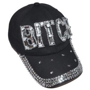 Popfizzy Bitch Hats for Women, Funny Trucker Hat, Bling Rhinestone Hat, Funny Birthday Bitch Gift for Bad Bitches Distressed Baseball Cap