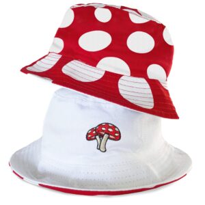 mushroom bucket hat reversible 100percent cotton mushroom decor cottagecore hat one size red, white 7 3/8-8