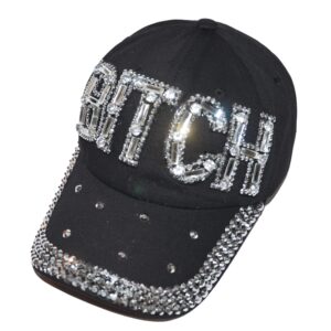 Popfizzy Bitch Hats for Women, Funny Trucker Hat, Bling Rhinestone Hat, Funny Birthday Bitch Gift for Bad Bitches Distressed Baseball Cap