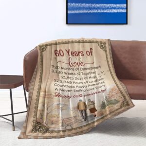 Wisegem 60th Anniversary Wedding Gifts for Couple Parents Wife Husband Diamond Wedding Blanket 60"x 50" Throw Blankets for Mom Dad Grandparents 60 Years of Marriage Celebration Gift Ideas