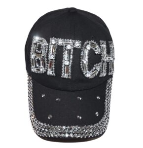 popfizzy bitch hats for women, funny trucker hat, bling rhinestone hat, funny birthday bitch gift for bad bitches distressed baseball cap