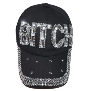 Popfizzy Bitch Hats for Women, Funny Trucker Hat, Bling Rhinestone Hat, Funny Birthday Bitch Gift for Bad Bitches Distressed Baseball Cap