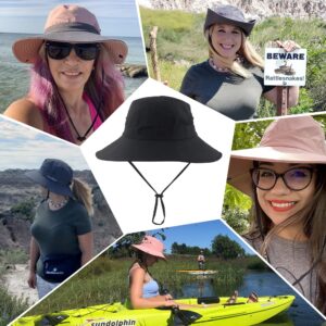 Mukeyo Womens Summer Sun Hat Wide Brim Outdoor UV Protection Hat Foldable Ponytail Bucket Cap for Beach Fishing Hiking Black