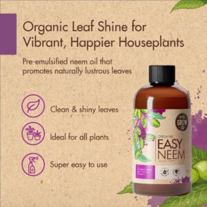 Organic Neem Oil for Plants, Cold Pressed Neem Oil Extract from Neem Plant, Water Soluble Pre-Emulsified Neem Oil Spray for Indoor Plants & Outdoor Plants, Neem Spray for Shiny Plant Leaves, 8 fl. oz.