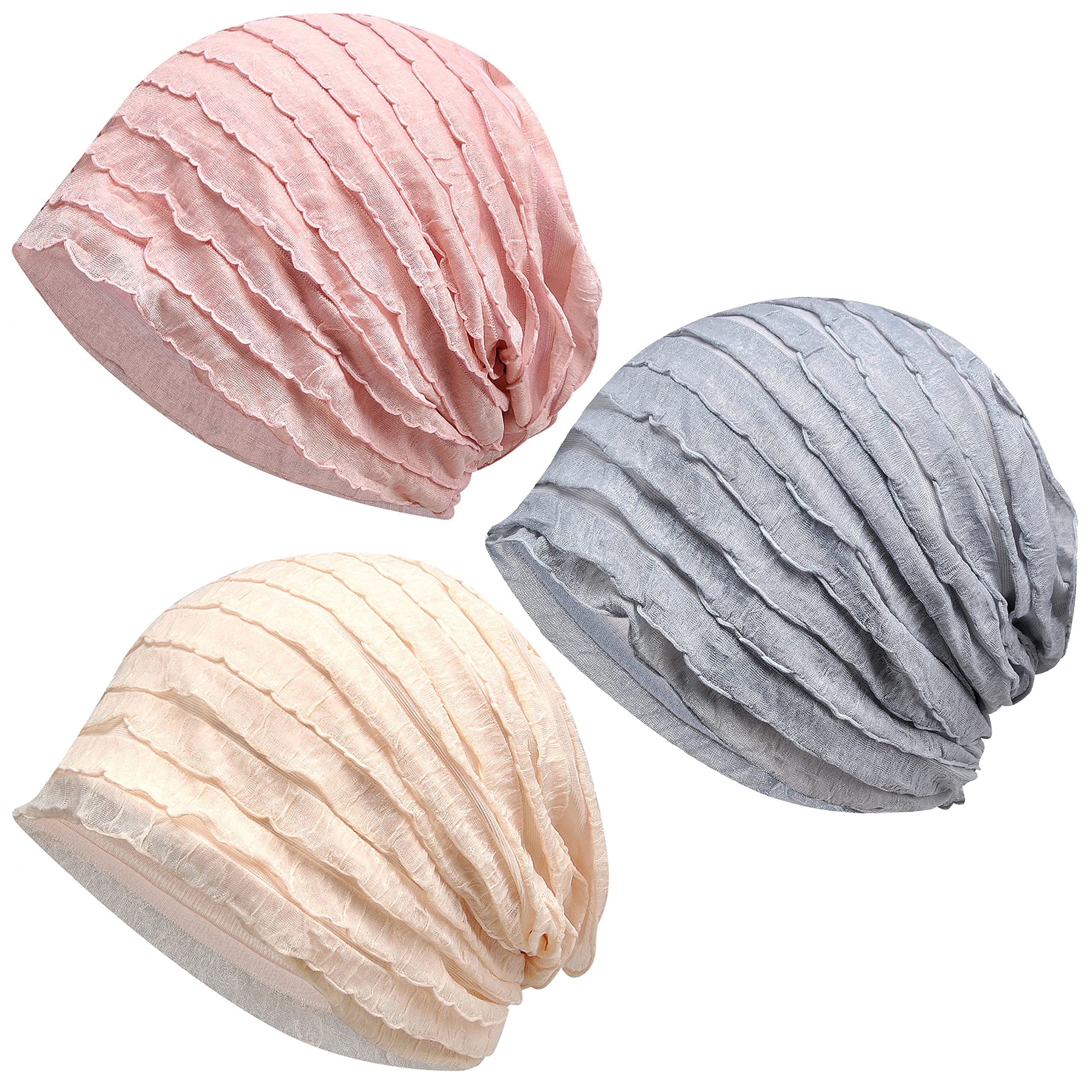 Jemis Skullies Beanies Thin Bonnet Cap Autumn Casual Beanies Hat (3 Pack Pink & Grey & Khaki)