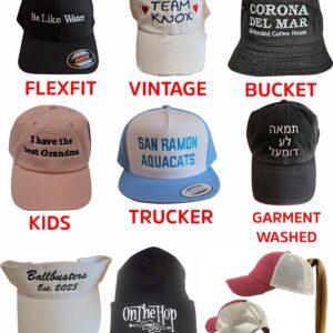 Custom Embroidered Hats Baseball Caps, Trucker, Flexfit, Fitted, Ponytail, Beanies, Kids, Bucket Front & Back (Dad Hat -Black)