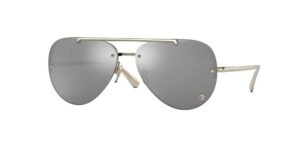 versace ve223112526g 60mm pale gold/light grey mirror silver pilot sunglasses for women + bundle with designer iwear eyewear kit